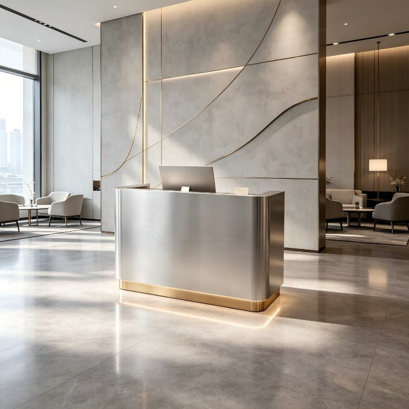 Office Furniture Company - Italian Stainless Steel Company Reception Desk